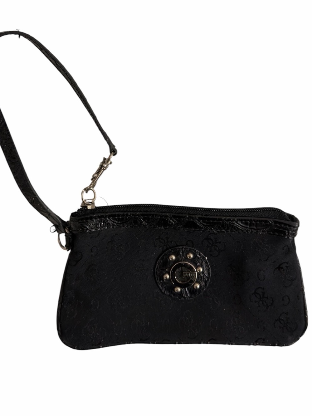 Guess Black Logo-Embellished Wristlet Clutch